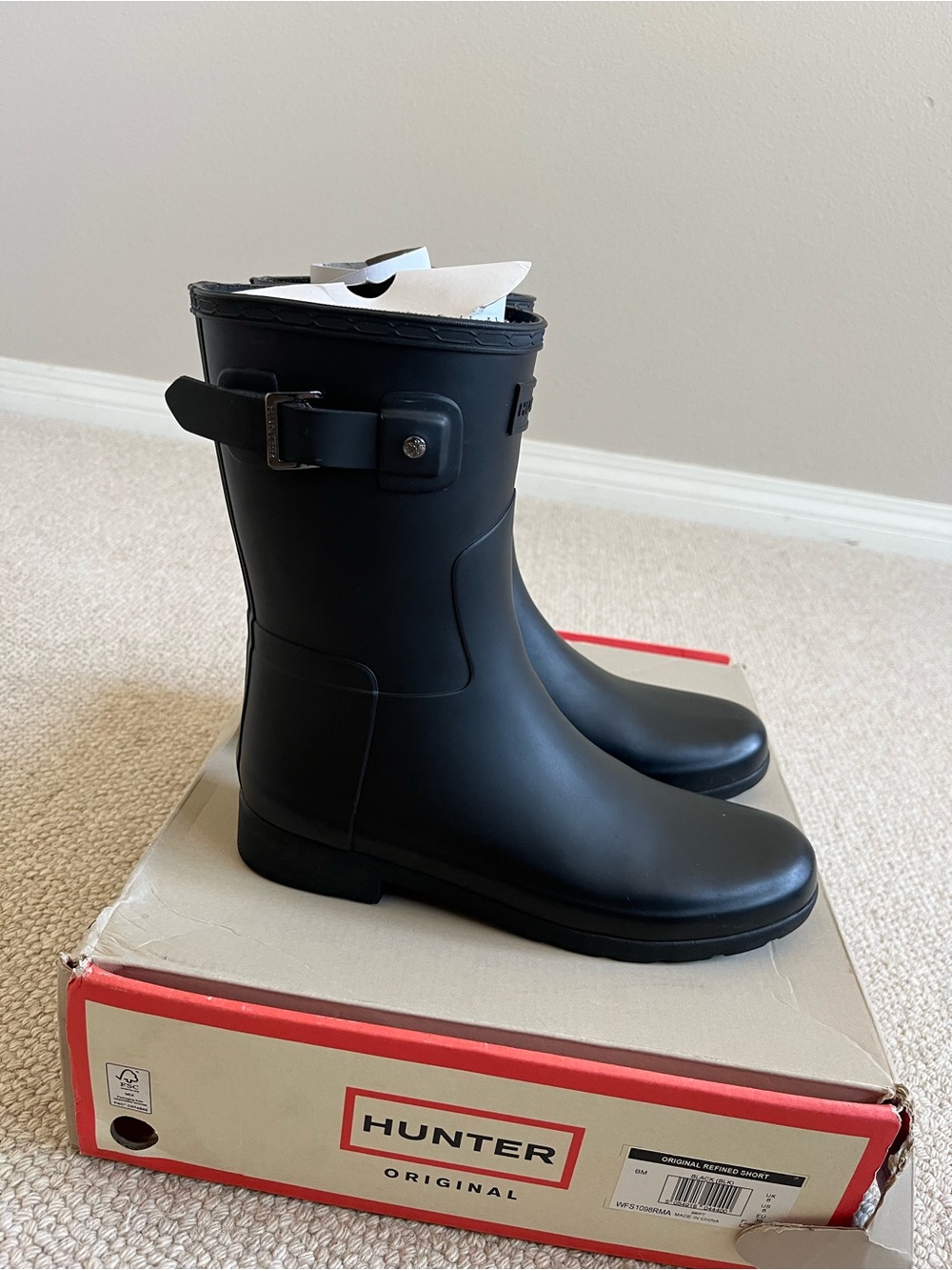 Hunter Original Refined Short Matte Black Rain Boots Women’s US8 UK6 EU39 w/ Box